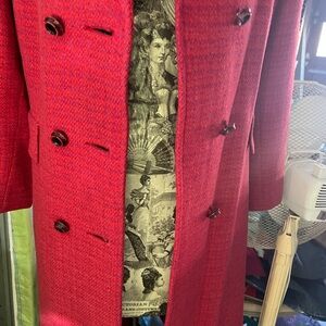 Vintage Harris Tweed Chic Scarlet Double-Breasted Women's Trench Coat